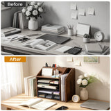 5-Tier Wood Desk Organizer and Pen Holder, File and Mail Sorter with Drawer