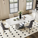 POVISON 63" Hobart Modern Rectangular Dining Table for 4-6, Matte White Sintered Stonetop with U-Shape Carbon Steel Pedestal (Table Only)