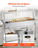VEVOR Commercial Food Warmer, 7 Pans + 2 Pots Electric Steam Table, 1800W Professional Buffet Catering Food Warmer with Shield Undershelf Wheels, Stainless Steel Server for Party Restaurant Hotel