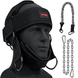 WKWE Neck Harness for Increases Neck Core Strength - Neck Exerciser with 30" Heavy Duty Steel Chain for Safely Lifting Weights Up to 280 lbs, Adjustable Head with Nylon Tether and 2 Carabiners WKWE