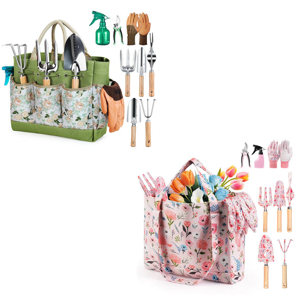 Gardening Tools 9 Piece and 10 Piece Heavy Duty Gardening Tool Set with Flower Organizer