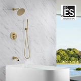 SUMERAIN Shower System with Tub Spout and Handheld Shower, Brass Rain Shower Tub Set with 8 Inches Shower Head and Rough in Valve Brushed Gold