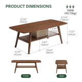Wayshome 100% Solid Oak Wood Coffee Table with Storage Shelf, 2-Tier Rectangle Coffee Table for Living Room, Modern Center Table for Living Room (Walnut Colour, 47.24" W x22.05 D x 17.32" H)