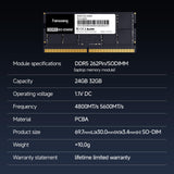 SODIMM DDR5 4800MHz RAM 64GB Kit (2 x 32GB),CL40 1.1V SODIMM 262 Pin Laptop Memory Module Ram, Memory fanxiang