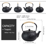 60.9oz YJX Cast Iron Teapot, Japanese Tetsubin Tea Kettle for Stovetop Safe, Cast Iron Tea Pot with Infuser for Loose Leaf, Black Kettle Teapot, Good Gift For Tea Lovers(1800ml)