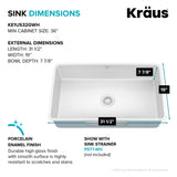 KRAUS Pintura 32-inch Porcelain Enameled Steel Undermount Single Bowl Kitchen Sink in White, KE1US32GWH