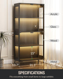 Glass Display Cabinet with Doors, 4-Tier Display Case with Adjustable Shelves