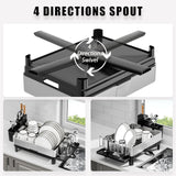 Ewaiira Dish Drying Rack, 304 Stainless Steel Dish Racks for Kitchen Counter, Dish Drainers with Automatic Drainage, Utensil Holder & Cups Holder, Space Saving Kitchen Organizer, Black 16.5''x12.6''