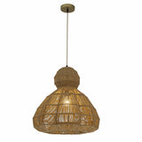 Modern Handmade Rattan Pendant Light Coastal Boho 1-Light 20 in. Brown Scalloped Ceiling Light for Foyer, Dining Room with Woven Shade
