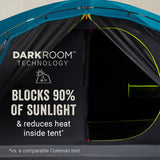 Coleman Carlsbad 4 Person Dark Room Dome Camping Tent with Screen Room, E Ports, Side Windows, and WeatherTec System, Teal Blue/Black