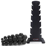 CAP 210 LB Rubber Coated Hex Dumbbell Hand Weight Set with Vertical Black Rack | Chrome Handles