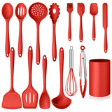 Kitchen Cooking Utensils Set with Holder, Homikit 15-Piece Silicone Spatula Set for Nonstick Cookware, 446°F Heat Resistant Spoon-Red