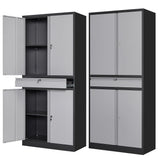 Metal Garage Storage Cabinet with Drawer,4 Door Tool Cabinet with Lock-2 Adjustable Shelves for Garage Home Office Utility Room (Black & Gray)