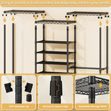 ULIFHOME E16 Heavy Duty Clothing Rack（with 7-Tier Adjustable Shoe Rack） Freestanding Clothes Rack for Hanging Clothes，Metal Closet Storage Organizer Large Wardrobe，69'' W x 15.8'' D x 76.2'' H，Black