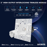LUXRITE 2 Inch Square Trimless LED Recessed Light, 5CCT Selectable 2700K-5000K, Interlocking Module, 15W, 1000LM, High Output, Dimmable Ceiling Spotlight, Wet Rated, IC Rated, ETL Listed (4 Pack)