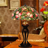 Tiffany-Style Lamp Table Peach Kapok Peony Glass Lampshade Desk