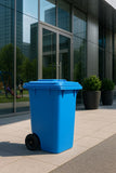 Getzi Blue 95-Gallon Wheeled Rectangular Trash Can with Hinged Lid