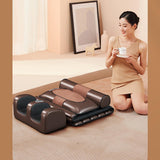 Shiatsu Full Body Heat Massage Mat with 10 Vibrating Motors & Neck Pillow for Ultimate Muscle Relaxation - Brown Leather Massage Therapy Essential