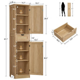 Iwell Tall Narrow Storage Cabinet with Doors, Rattan Cabinet with Adjustable Shelves, Freestanding Linen Storage for Living Room, Entryway, Kitchen, Bathroom, Natural