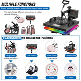 Topdeep Heat Press 15x15 Inch 8 in 1 Heat Press Machine, Swing Away T Shirt Pressing Machine Digital Control