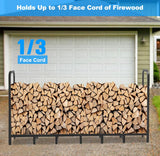 Tikimilor 8ft Firewood Rack Holder, Adjustable Heavy Duty Fire Log Stacker Stand for Fireplace, Outdoor Indoor Metal Wood Pile Storage Organizer, Patio Logs Stand tool, Black