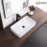 KARAMAG White Vessel Sink,Rectangle 24"x14" Bathroom Sink Above Counter Porcelain Ceramic Small Sink Bowl Ceramic Vessel Sinks for Bathrooms