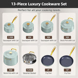 Nuwave Lux LE 13Pc Ceramic Cookware Set with Elegant Gold Handle, PFAS Free