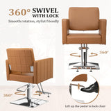 mefeir Camel Barber Chair Hair Salon Chair with Heavy Duty Hydraulic Pump, Square Base, Stainless Steel Footrest,Styling Chair for Beauty Spa Hairdressing Braiding