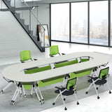 Commercial Mobile Modern Folding Conference Table, Splicing Sector Shape Flip Top Silent Desk for Office & Meeting Room Training, Green White 6Pcs