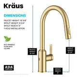 Kraus Oletto Kitchen Faucets Touchless Sensor Single Handle Pull-Down Sprayer in Brushed Brass, KSF-2830BB