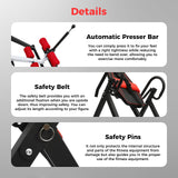 Inversion Table, 330.7lbs Capacity Heavy Duty Inversion Table Heavy Duty Strength Training Inversion Equipment w/Headrest & Adjustable Protective Belt for Back Pain Muscle Tension (Black + Red)