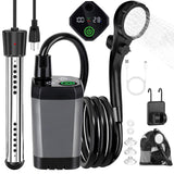 COOLIGO Portable Camping Shower with Heater, 6000mAh Rechargeable Camping Shower with 2000W Immersion Heater, LED Display, Heated Outdoor Shower for Travel, Hiking, Car, Pet