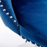 MOOLSUN Rotating Velvet Bar Stools Set of 6, Modern Padded with Nailhead Trim and Tufted Back, Adjustable Swivel Counter Height Stools for Kitchen Island, Bar, Club,Blue(Silver Base)