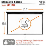 Elite Screens Manual Pull Down Projector Screen 110-INCH Home Movie Cinema Gaming Office Presentation, ISF Certified, Auto-Lock Mechanism, 4K / 8K 3D Ultra HDR HD Ready, M110H