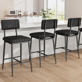 IDEALHOUSE Bar Stools Set of 6 w/Back & Footrest, Counter Height Bar Stools Set of 6 with Thick Cushion & Thickened Metal Legs, Upholstered Counter Height Bar Stools for Island, Counter Bar, Black