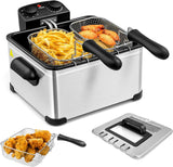 SIMOE 5.3QT Electric Deep Fryer with 3 Baskets, Double Deep Fryer for Home Use w/Timer & Lid, Stainless Steel, Temperature Control, View Window, Countertop Oil Fryer for Kitchen, Party, French Fries