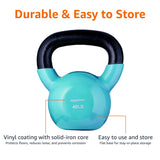 Amazon Basics Vinyl Coated Cast Iron Kettlebell for Strength Training, 40 Pounds, Textured Wide Handle, Full Body Workout, Light Blue