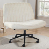 OLIXIS Criss Cross Chair with WOLIXIS Criss Cross Chair with Wheels Wide Cross Legged Office Desk Vanity Chairheels Wide Cross Legged Office Desk Vanity Chair Comfy Fabric Armless Adjustable Swivel for Home Computer Task Fabric Beige