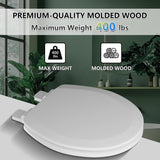 Round Toilet Seat Angol Shiold Quiet-Close Molded Wood Toilet Seat with Non-Slip Adjustable Hinges, Anti-Pinch Bumpers, Easy Install & Clean（White, Round 16.5''）