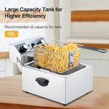 Electric Deep Fryer Stainless Steel with Basket and Lid - 10.56 QT/10 L Capacity, 1800 Watts, 120V Countertop Fryer for Home Kitchen and Restaurant