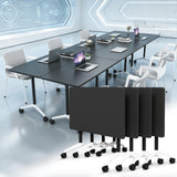 4 Pack Folding Conference Room Tables with Wheels, Modular 70.8IN Black Desks for School Classroom Office Meeting Training Seminar