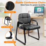 CLATINA Waiting Room Guest Chair with Bonded Leather Padded Arm Rest for Office Reception and Conference Desk Black with Sled Base 4 Pack