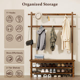 Wamhom Coat Rack, 3-in-1 Hall Tree with Bench and Shoe Storage, Entryway Bench with Shoe Storage with 11 Hooks, Freestanding Coat Rack Organizer for Mudroom, Hallway, 42.9" Long