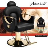 Artist hand Barber Chair Reclining Salon Chair for Hair Stylist with Heavy Duty Hydraulic Pump, Salon Hair Styling Chair 360 Degree Swivel for Haircutting Braiding, Max Load 440 Lbs, Black and Gold
