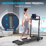 Walking Pad Treadmill with Desk Workstation, 15% Incline Treadmill with Handle Bar, Foldable Treadmills Under Desk for Home/Office, 400 lbs+ Capacity