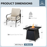 MFSTUDIO 5 Piece Metal Patio Furniture Set with Fire Pit Table, Beige