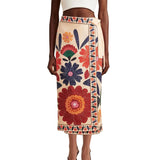 Talakeno Womens Floral Wrap Midi Skirt Summer Adjustable Tie Side Casual High Waist A Line Beach Boho Long Flared Skirts(Red,L)