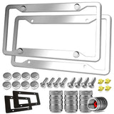 Stainless Steel License Plate Frames- 2 Pack Mirror Polished Car Plate Holder, with Screws, Chrome Caps, Heavy Duty Rustproof Metal Front Rear Car Tag Frame