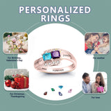 Oseew Customized 10k rose gold 2 birthstone rings 14k Rose gold mothers ring 18K Rose Gold mother's ring mothers ring 2 birthstones Engraving 2 names