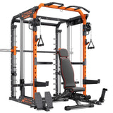 YOLEO Smith Machine with Independent Dual-Pulley System, 1800LBS Adjustable Cable Crossover Squat Rack, Multi-Functional Power Cage for Home Gym